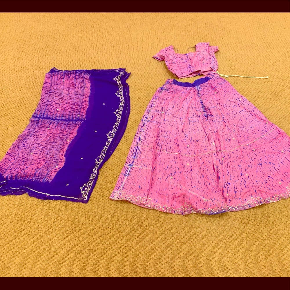Traditional Women's Lehenga Choli Set in Pink and Purple Garba Navaratri